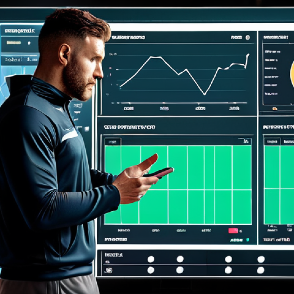 Data-driven sports marketing: A sports marketer analyzing fan data on a digital dashboard, showcasing segmented targeting and campaign performance measurement.