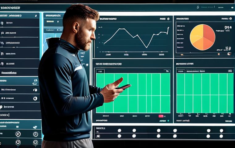 Data-driven sports marketing: A sports marketer analyzing fan data on a digital dashboard, showcasing segmented targeting and campaign performance measurement.